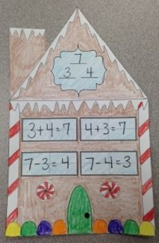 a gingerbread house made out of paper with numbers and candy canes on it