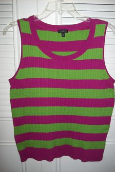 "Vintage Talbot's tank top for spring in hot pink and lime. Size large! Bust measures 40\", (stretchy ribbed cable knitted cotton) No flaws of any kind. Stored with TLC Comes from a smoke-free home." Womens Sweaters, Top Sweater, Large Bust, Cotton Pants, Knit Cotton, In Hot, Cable Knit, Sweater Outfits, Sweater Top