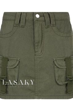 Lasaky - Womens Military Green Utility Pocket Mini Skirt - Low-Waisted and Slim Fit Low Waisted Skirt, Streetwear Skirt, Denim Retro, Skirt Aesthetic, Estilo Hipster, Jeans Patchwork, Fairycore Clothes, Skirt Y2k, Denim Jean Skirt