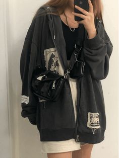 Gothic Harajuku Oversized Zip Up Hoodie Patchwork Oversized Zip Up Hoodie - AnotherChill