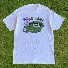 These farm shirt is perfect for those who love the colorful and wonderful kawaii clothing and kidcore clothing aesthetic. It's kawaii shirt and kidcore shirt for those who loves the farm life or those who just simply grew up playing farming simulation games. This Y2K Aesthetic T Shirt is a perfect gift for her, gift for him, gift for gamers or anyone in between as these shirts are unisex. Available in Sizes XS, S, M, L, XL, 2XL and 3XL. ✨ 100% ⭐️ PREMIUM ⭐️ Airlume combed and ringspun cotton  ✨ Cute Graphic Design T-shirt For Summer, Kawaii T-shirt For Summer Streetwear, Kawaii Summer T-shirt For Streetwear, Kawaii Summer Streetwear T-shirt, White Kawaii T-shirt For Summer, Kawaii White Tops For Streetwear, Kawaii Cotton T-shirt With Letter Print, White Kawaii T-shirt For Streetwear, Kawaii Cotton T-shirt With Crew Neck