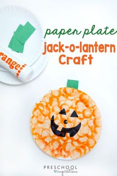 paper plate jack - o - lantern craft for kids made with orange and white cereal