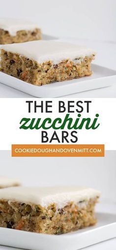 the best zucchini bars with white frosting on top and carrots in the middle