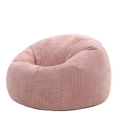 the corded bean bag chair in pink is shown on an isolated white background with no people