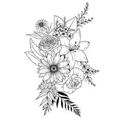 a black and white drawing of flowers