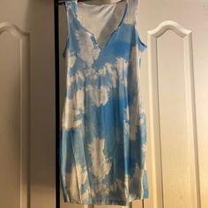 Never Worn. Light Blue Sleeveless Mini Dress For Daytime, Blue Mini Dress For Daytime In Spring, Fitted Blue Midi Dress For Daytime, Blue Sundress For Daytime, Blue Sundress Midi Dress For Daytime, White V Neck Dress, Fun Times, V Neck Dress, Neck Dress