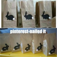 several bags with bunny silhouettes on them and the words pinterest - nailed it