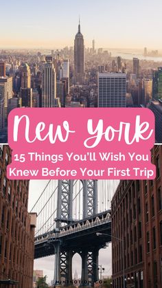 the new york city skyline with text overlay that reads, new york 45 things you'll wish you knew before your first trip