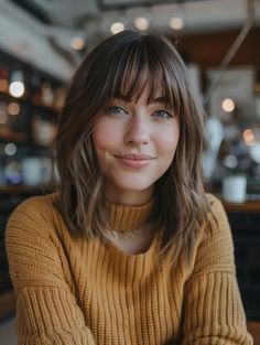 Cool Haircuts For Fine Hair, Short Hair Thick Bangs, Lob Bangs Round Face, Long Bob With Bangs Thick Hair, Straight Medium Length Hair With Bangs, Shoulder Length Hair Fine Straight, Medium Hair With Bangs Straight, Fine Hair Haircuts With Bangs, Shoulder Length Lob With Bangs