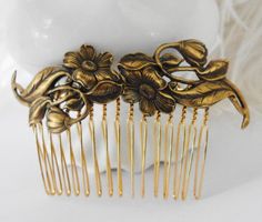 FREE Shipping Hair Comb Flowers Antiqued Brass Gold  victorian Old Hollywood Bridal  wedding bride s Quirky Accessories, Antique Hair Combs, Gold Wedding Inspiration, Gift Wrap Ribbon, Retro Accessories, Flower Hair Comb, Bridal Gift, Hair Comb Wedding, Hair Combs