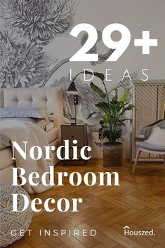 an advertisement for nordic bedroom decor