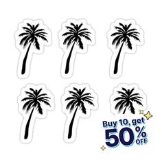 six stickers with palm trees and stars on the bottom one is for 50 % off