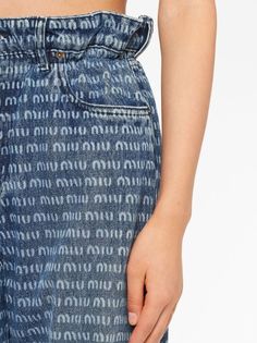 Miu Miu logo-print wide-leg Jeans - Farfetch Miu Miu Cotton Bottoms For Summer, Summer Cotton Bottoms By Miu Miu, Miu Miu Cotton Bottoms For Spring, Casual Cotton Miu Miu Bottoms, Casual Miu Miu Bottoms With Pockets, Spring Casual Miu Miu Bottoms, Casual Miu Miu Bottoms For Spring, Miu Miu Spring Bottoms With Pockets, Chic Miu Miu Spring Bottoms