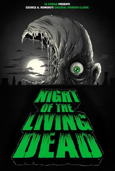 the poster for night of the living dead, with an evil face and green eyes