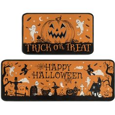 two halloween door mats with pumpkins and ghost on them