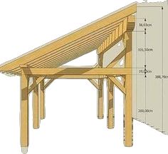 an image of a wooden structure with measurements for the roof and side walls on it