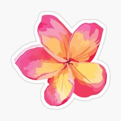 a pink and yellow flower sticker on a white background