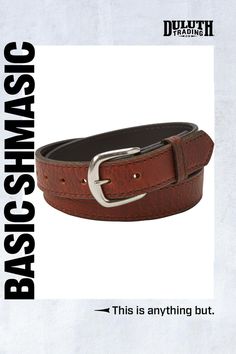 Talk about an American original! Our richly textured belt is genuine USA bison leather tanned and crafted in the USA by family-owned companies with decades of know-how. Classic Brown Belt For Ranch, Leather Western Belts For Everyday, Rugged Brown Belt Buckles With Leather Strap, Rustic Leather Belt Buckles For Ranch, Classic Brown Leather Belt Buckles, Rustic Leather Belt Buckle With Removable Belt, Classic Adjustable Leather Belt Buckles, Classic Adjustable Leather Belt Buckle, Classic Adjustable Brown Belt Buckles