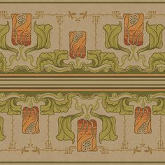 an art nouveau style wallpaper with green and orange designs