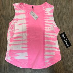 Nwt Neon Pink Tie Dye Girls Size M Fitted Tie Dye Cotton Tops, Trendy Stretch Tie Dye Tops, Pink Crew Neck Tank Top For Summer, Cute Summer Tank Top With Crew Neck, Pink Cotton Summer Tops, Spring Tie Dye Cotton Tops, Pink Cotton Tank Top For Spring, Spring Tie Dye Stretch Top, Spring Pink Cotton Tank Top