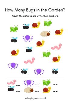 how many bugs in the garden? worksheet with pictures and words to help kids learn