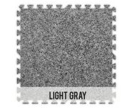 the light gray rubber floor mat is shown with black and white text on it, which reads