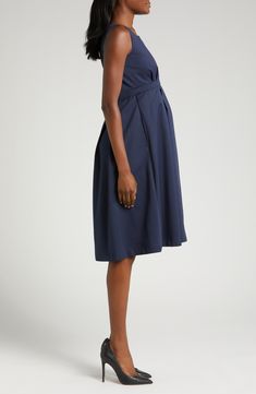 Ideal for pregnancy and beyond, this fit-and-flare dress features an Empire waist for your growing bump and a front hook-and-eye closure for nursing access. 42 1/2" length Back zip closure; front hook-and-eye closure Square neck Sleeveless Side-seam pockets Unlined 39% recycled polyester, 35% polyester, 21% viscose, 5% elastane Machine or hand wash, dry flat Imported Hispanic & Latinx Owned/Founded Casual Blue Maternity Dress Nursing Friendly, Blue Maternity Dress Nursing Friendly, Blue Short Sleeve Maternity Dress, Nursing Friendly, Nursing-friendly Fitted Maternity V-neck Dress, Fitted Blue Nursing-friendly Maternity Dress, Maternity Nursing Dress, Maternity Nursing, Nursing Dress, Empire Waist