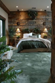 29 Dark Green Bedroom Ideas for a Modern and Chic Vibe - My Elegant Home Green Bedroom Dark Wood, Green And Brown Bedroom, Forest Bedroom Ideas, Dark Green Bedroom Ideas, Forest Green Bedrooms, Dark Green Bedroom, Green Girls Rooms, Dark Green Rooms, Green Bedroom Ideas