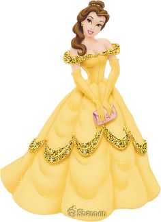 a princess figurine in yellow dress with gold sequins