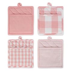 four pieces of pink and white checkered blankets