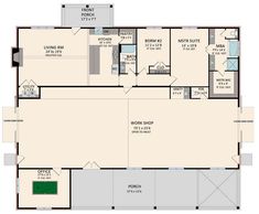 the floor plan for a house with two garages and one living room on each side