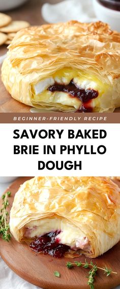 Image for Savory Baked Brie in Phyllo Dough Brie Wrapped In Phyllo, Brie Cheese Recipes Phyllo Dough, Brie And Phyllo Dough, Baked Brie In Fillo Dough, Baked Brie With Phyllo Dough, Brie And Phyllo Appetizer, Phyllo Dough Brie Recipes, Phyllo And Brie, Baked Brie In Filo Dough