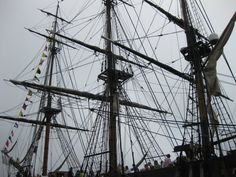 an old sailing ship with lots of masts