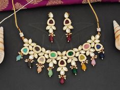 Indian Kundan Jewellery Choker Style Necklace Set with Studded Stones an Elegant Statement Piece Kundan Choker Necklace/Stones Indian Choker Necklace/Kundan Necklace /Matte Gold Necklace set/Indian jewelry /Haldi Mehandi jewelry/bridal. Elegant Heavy Multicolor Necklace, Elegant Multicolor Heavy Necklace, Multicolor Jeweled Bridal Necklace As Gift, Multicolor Jeweled Pendant Necklace, Multicolor Jeweled Bridal Necklace Gift, Multicolor Jeweled Necklaces For Festivals, Indian Kundan Jewellery, Jewellery Choker, Matte Gold Necklace