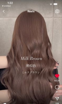 Milk Tea Hair With Dark Roots, Korean Hair Color Milk Tea Brown, Milk Brown Hair Color, Dark Milk Tea Hair Color, Milk Tea Brown Hair Color, Milktea Brown Hair Color, Mouse Brown Hair, Milk Brown Hair, Milky Brown Hair