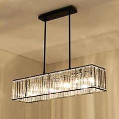 Nordic Crystal 3-Head Rectangle Pendant Chandelier Ceiling Light In Bronze Hanging Lights Kitchen, Hanging Ceiling Light, Lamp Hanging, Black Light Fixture, Crystal Chandelier Lighting, Chandelier Crystal, Rectangle Chandelier, Rectangle Pendant, Hanging Ceiling