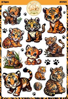 an animal sticker sheet with different types of tigers