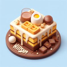 there is a cake with chocolate and eggs on it