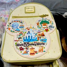 Loungefly Walt Disney World Map Loungefly, 50th Anniversary Good Condition Never Use, No Stains No Rips Stitch Shoes, Lounge Fly, Disney Purses, Outfit Info, Disney Bags Backpacks, Walt Disney World 50th Anniversary, Map Bag, Disney 2023, Mickey Mouse Backpack