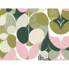 an abstract wallpaper with pink, green and white leaves on it's sides