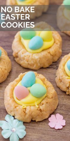 no bake easter cookies on a wooden table