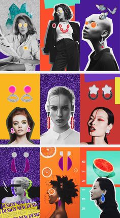 the collage shows different images of people with their faces painted in various colors and shapes