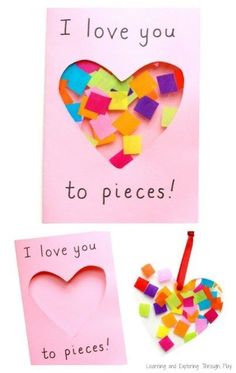 valentine's day craft for kids to make with colored paper and construction paper, i love you to pieces