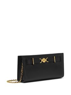 Versace Medusa '95 Leather Clutch Bag - Farfetch Black Shoulder Bag With Logo Plaque For Evening, Black Evening Shoulder Bag With Logo Plaque, Elegant Rectangular Shoulder Bag With Logo Plaque, Black Wallet On Chain With Gold-tone Logo For Evening, Elegant Rectangular Bag With Logo Plaque, Luxury Formal Bags With Logo Plaque, Luxury Formal Bag With Logo Plaque, Elegant Travel Shoulder Bag With Gold-tone Logo Plaque, Classic Wallet On Chain With Gold-tone Logo Plaque