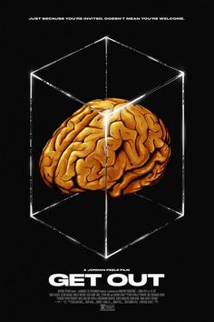 the movie poster for get out with an image of a human brain in a cube