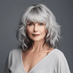 36 Full-Bodied Hairstyles for Women In Their 60s with Thin Hair Medium Length Haircut Over 50 Gray, Medium Length Gray Hair Over 50 With Bangs, Layered Shag, Hair Movement, 60 Hair, Short Silver Hair, Grey Hair Inspiration, Layered Haircuts For Medium Hair, Fringe Bangs