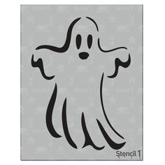 a black and white image of a ghost on a gray background with the word stencil