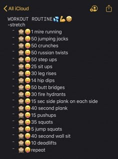 the workout log is displayed with emoticions and other things to do on it