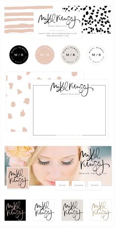 the logo and business cards for makeup products