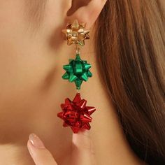 Material: These Earrings Are Made With Hypoallergenic Alloy Polished, Design With Three Different Color Bows, A Great Christmas Jewelry Wear At Night Before Christmas Match With Ugly Sweater. Fit: Great Holiday Gift Choice For Female, Daughter, Mother, Sisters, Bff Friends, Wife, Family Members. Resin Ideas, Earring Box, Family Christmas Gifts, Holiday Earring, Long Dangle Earrings, Bow Earrings, Bow Design, Christmas Bows, Christmas Earrings